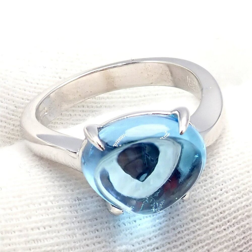 Authentic! Bulgari 18k Whtie Gold Mediterranean Eden Blue Topaz Ring Size 6 - Picture 14 of 14